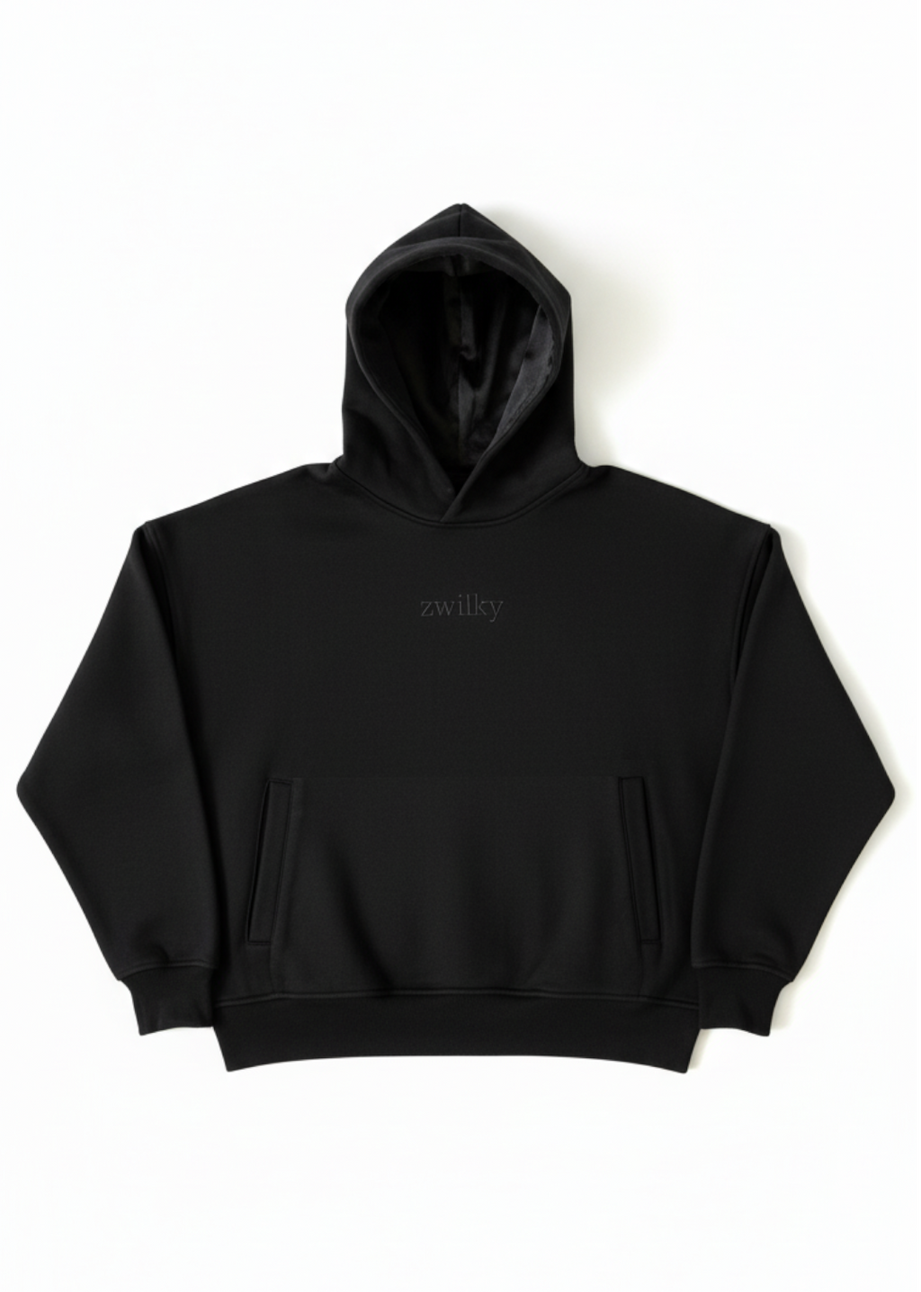 Black zwilky silk lined hoodie on a white background