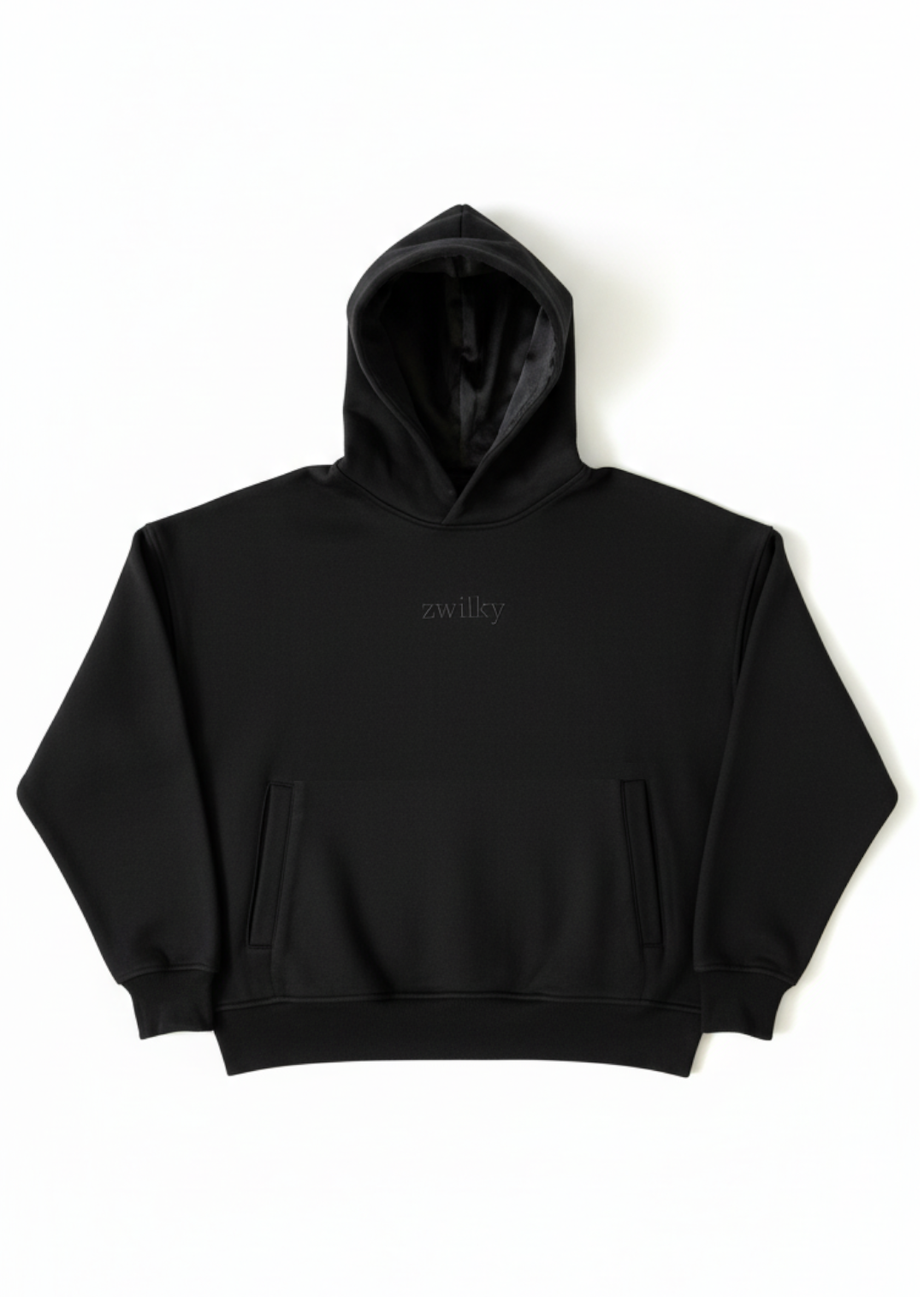 Black zwilky silk lined hoodie on a white background